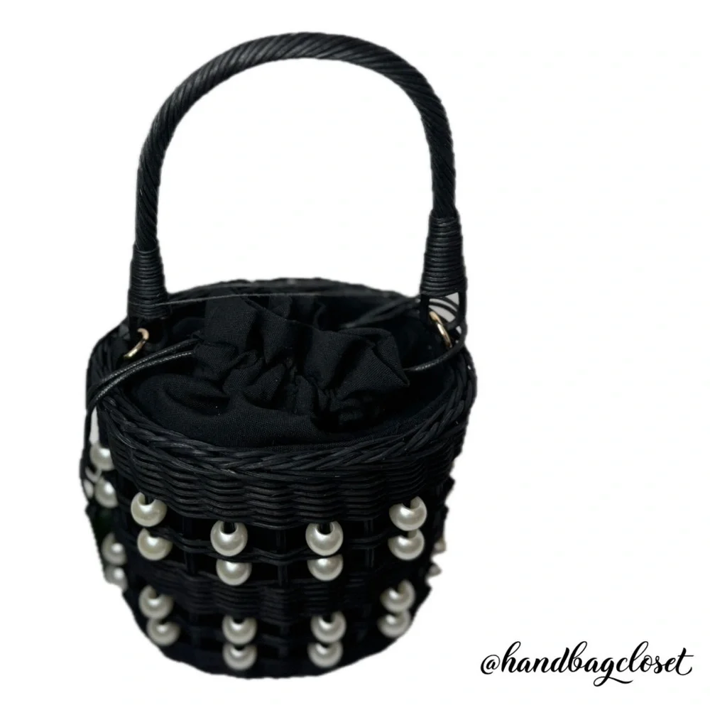 Kate Spade x Target Black Pearl Embellished Basket Wicker Bucket Bag